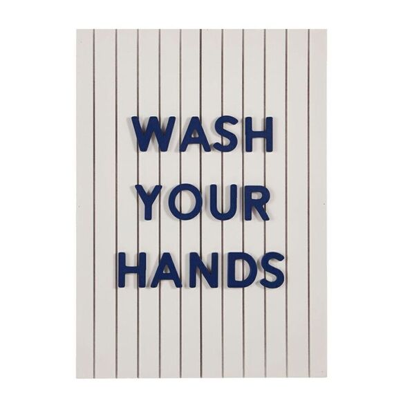 Bathroom Kitchen Wall Decor Sign Wash Your Hands White Blue Ready to Hang NWT - Picture 1 of 8